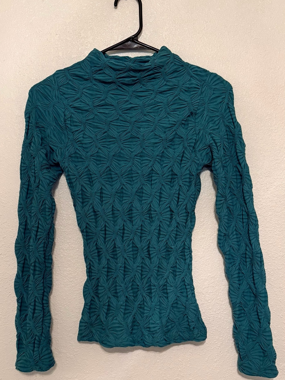 Anthropologie Maeve Teal Ruching Mock Neck Top